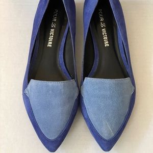 Pour La Victoire Astrid Navy Dusty Blue Suede Flat Slip On Shoes Women's Sz 8.5